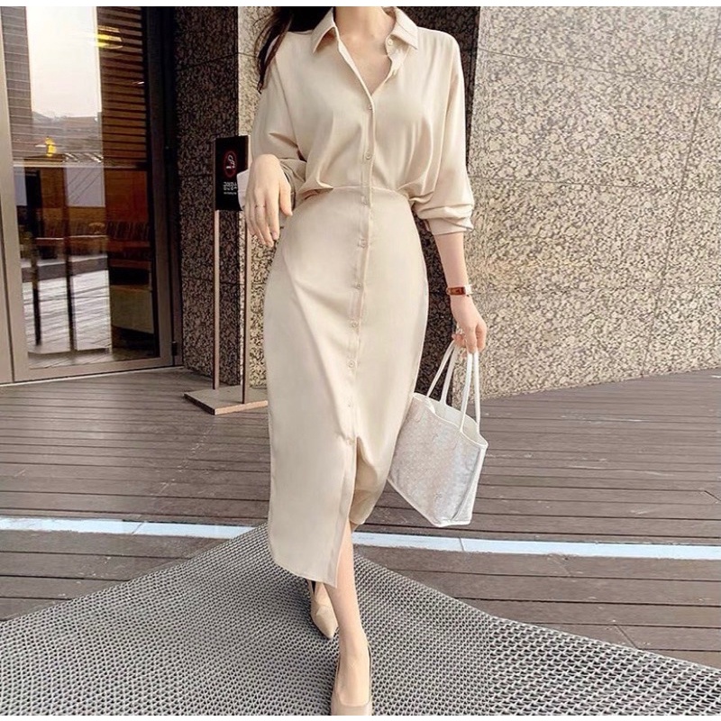 ĐẦM SƠMI MIDI KEM ĐEN