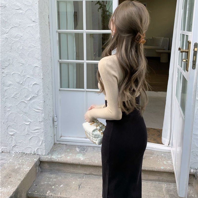 IELGY   Đầm Nhung Phối Hai Màu Phong Cách Đức Cho Nữ