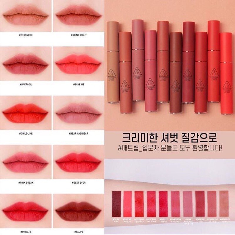 Son 3CE velvet lip tint kem lì chính hãng