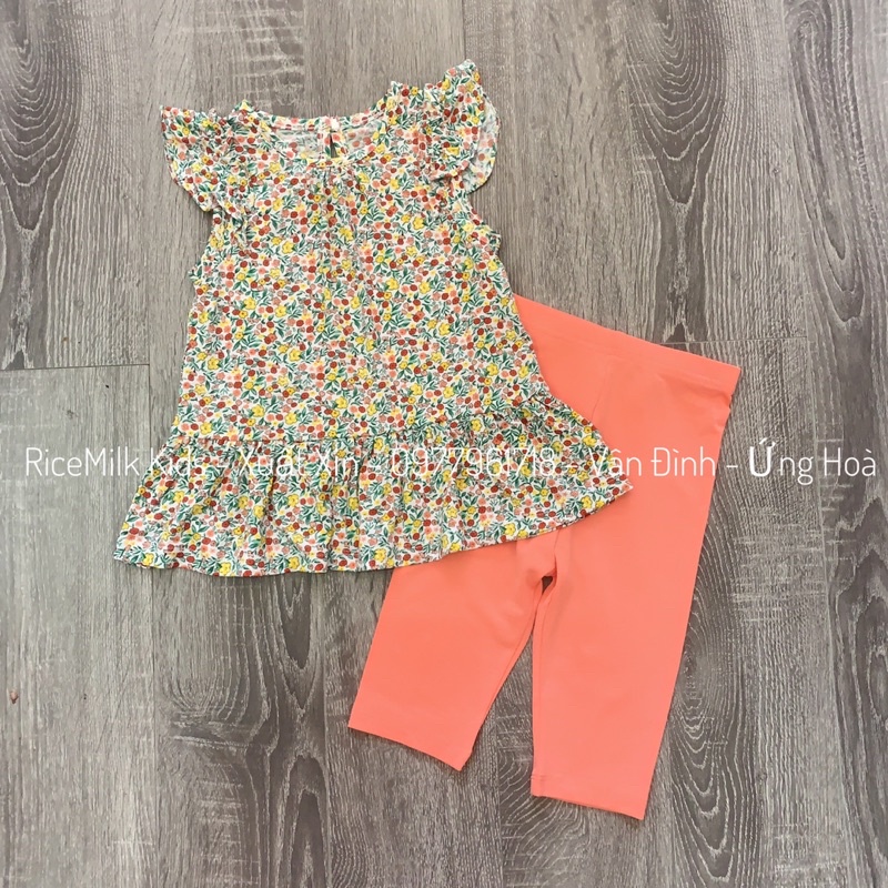 Bộ thun cotton cho bé gái cánh tiên hoa lá xuất Hàn