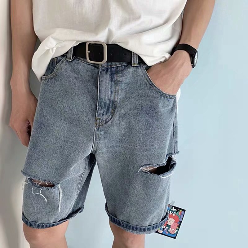 Quần Jeans Lửng Rách Gối Thời Trang Cho Nam