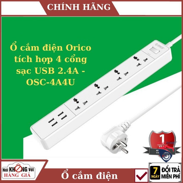 Ổ cắm điện Chống Sốc, Chống Giật đa năng ORICO, Ổ Cắm Điện 2500W Orico OSC-4A4U-UN