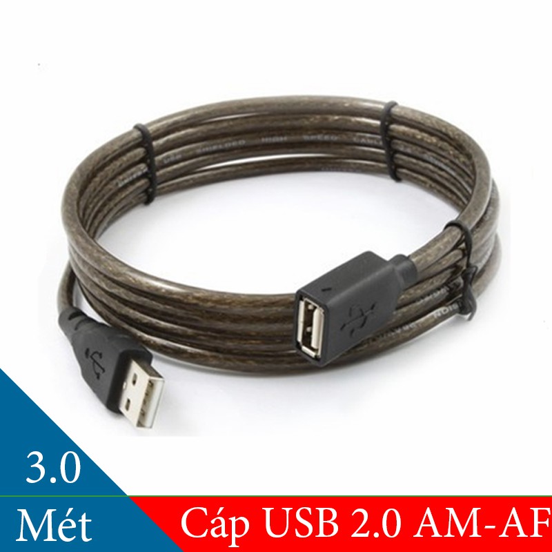 Dây cáp USB 2.0 AM-AF 1 đầu đực 1 đầu cái - Cáp USB nối dài type-A male sang type-B female 3 mét Unitek Y-C417