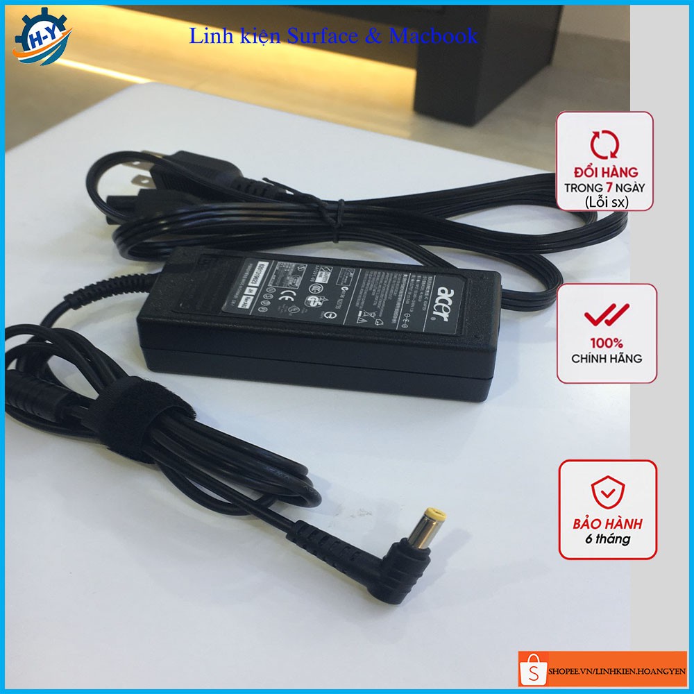 Sạc laptop Acer 19.5V chính hãng gồm 2 loại đầu to và đầu nhỏ Sạc Laptop Acer 19V – 3.42A – 65W (ZIN) Kèm dây nguồn HY05