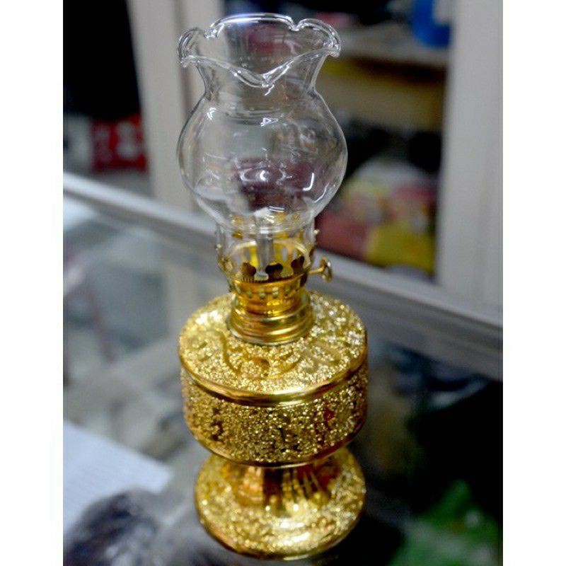 Đèn dầu sứ kim sa vàng cao 18cm