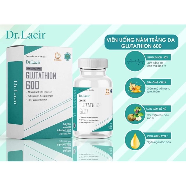 Viên Uống Nám Trắng Da GLUTATHIONE 600 ĐR LACIR | BigBuy360 - bigbuy360.vn