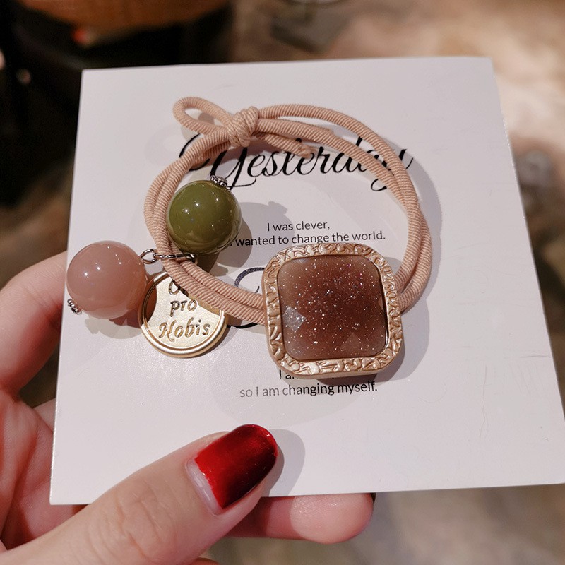 ✨In stock✨ Summer new style elastic hair band Dongdaemun Korea head rope female temperament starry sky jelly bead hair ornaments thick rubber band temperament hair rope