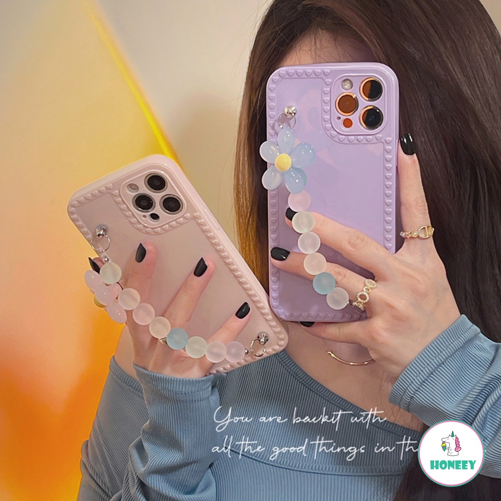 Ốp điện thoại TPU mềm họa tiết hoa có dây xỏ tay chống rơi cho iPhone 12 11 pro max x xs xr 8 7 plus