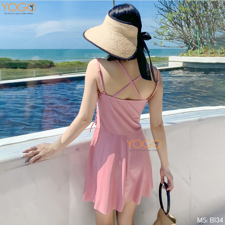 Bikini Nữ Mặc Đi Tắm Biển Đi Bơi 1 Mảnh Liền Thân Áo Hai Dây Dáng Váy Xòe Che Bụng Có Quần Đùi Kín Đáo YOGO B134