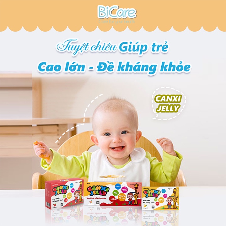 COMBO 5 Thạch Canxi Jelly Bicare (15 Gói/Hộp, Mix 3 Vị Dâu, Xoài, Đào) Tăng cường chiều cao cho bé