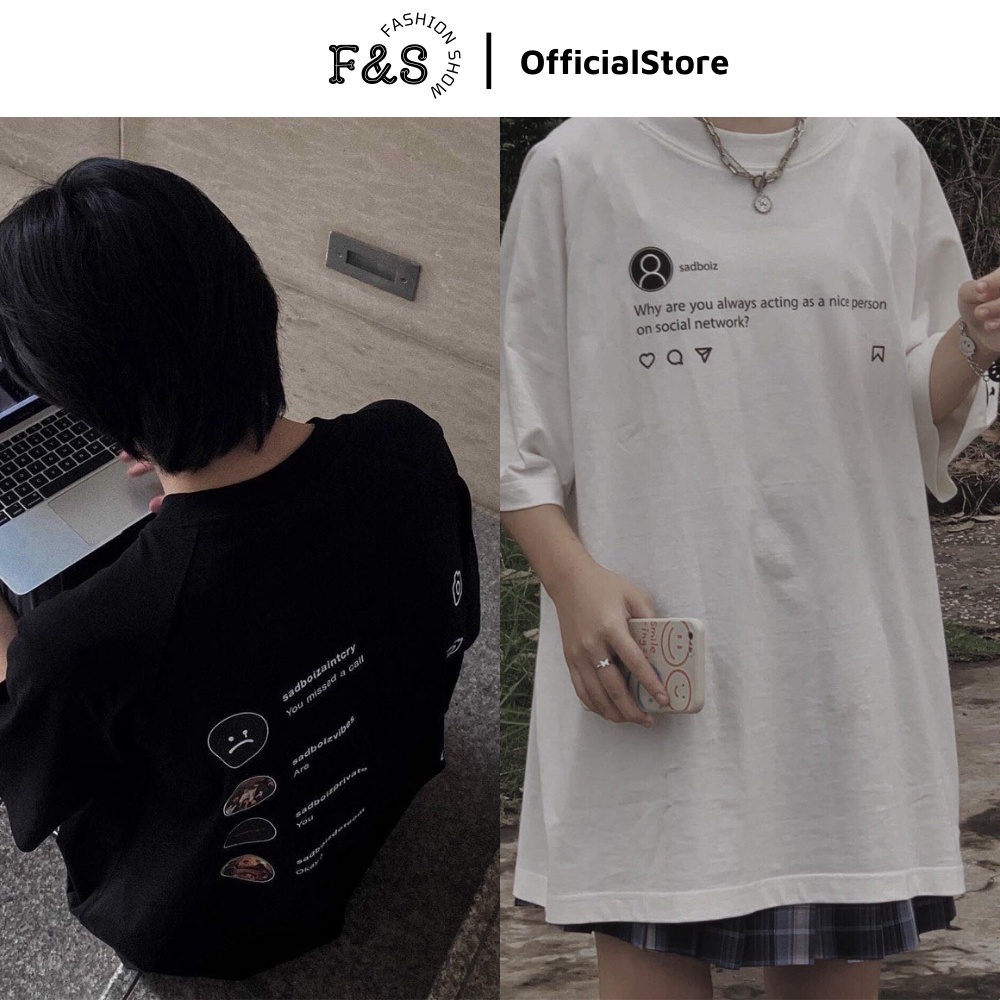 Áo thun tay lỡ unisex SADTAGRAM TEE - Áo phông F&amp;S nam nữ form rộng cho cặp đôi vải dày dặn, thoáng mát