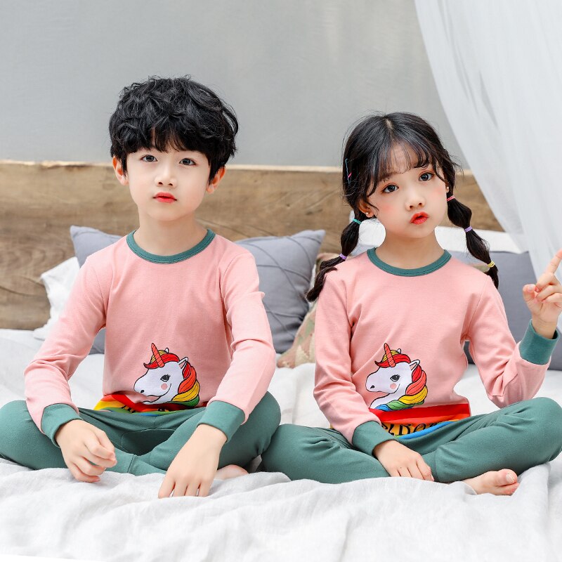 Set áo+quần ngủ họa tiết hoạt hình chất liệu cotton dành cho bé 2-12 tuổi