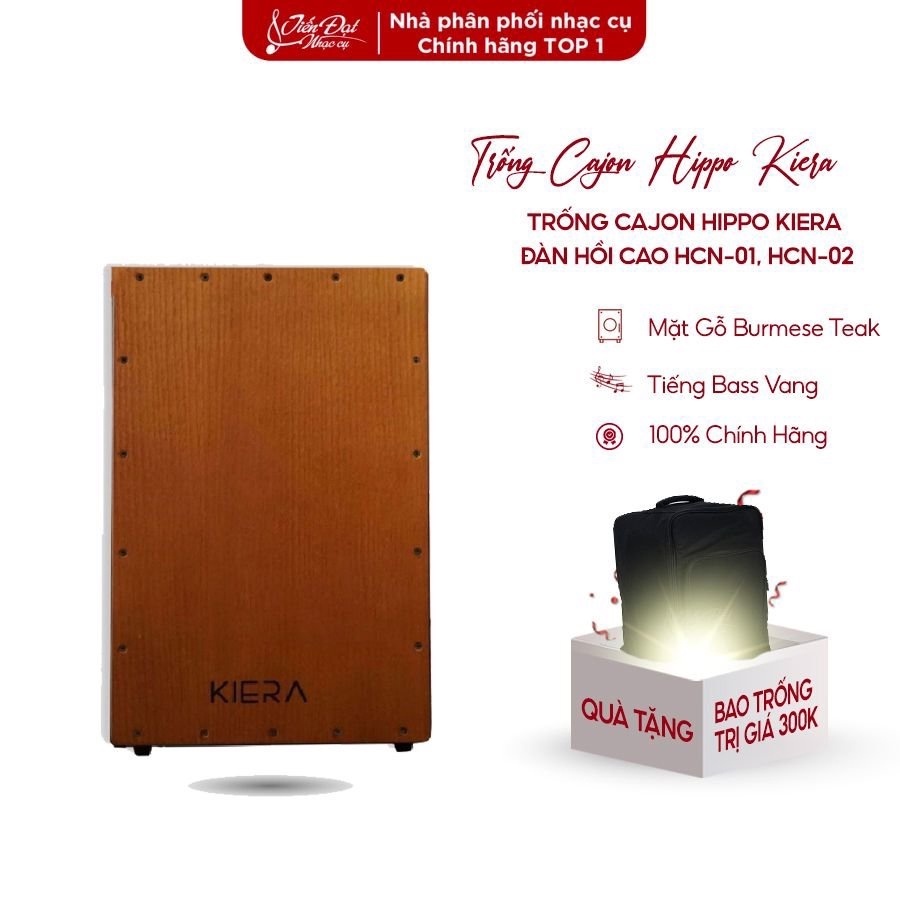 Trống Cajon Hippo Kiera HCN-01, HCN-02 Mặt Gỗ Burmese Teak Đàn Hồi Cao, Tiếng Bass Vang (Giao Màu Ngẫu Nhiên)