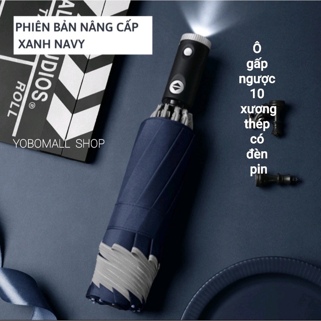 Ô Dù Gấp Ngược Tự Động Phủ Vinyl Chống Tia Cực Tím UV, Ô Đèn Pin Siêu Sáng Làm Quà Tặng Che Nắng Mưa - Yobomall