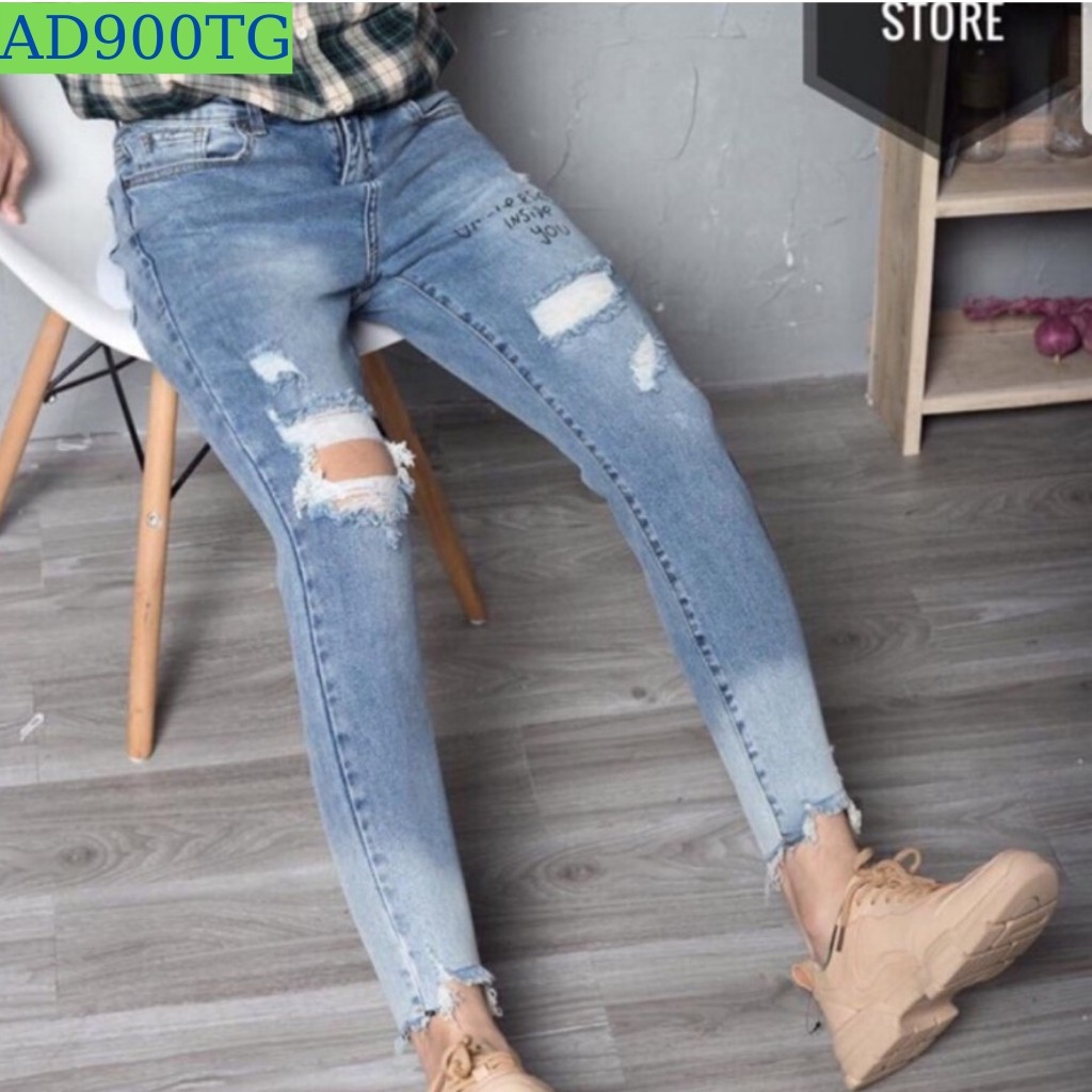 Quần jean nam tenji màu xanh rách gối chất bò cao cấp co dãn 4 chiều cực đẹp, quần rin nam QDJ900 Nhiều mẫu mới