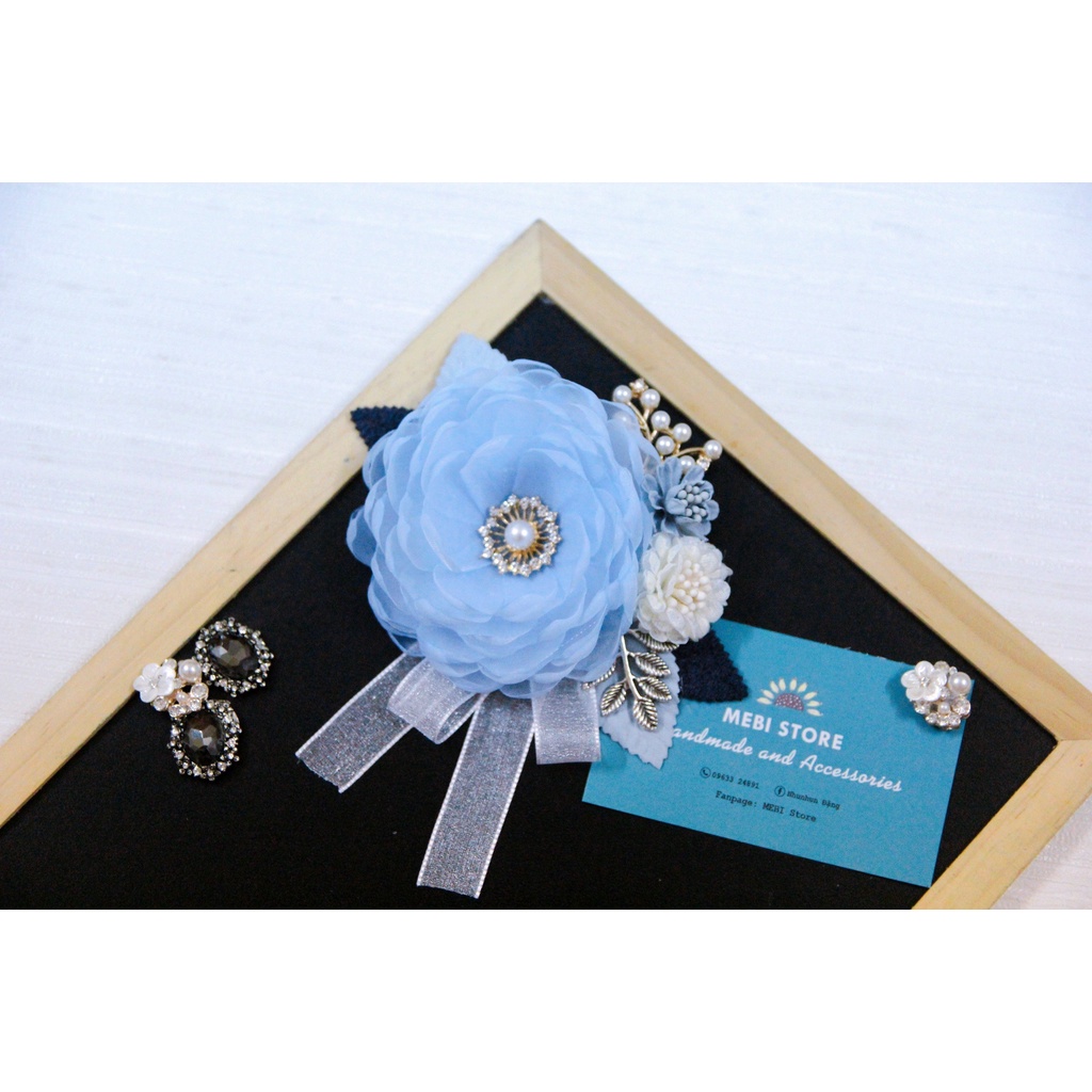 Phụ kiện thời trang hoa cài áo MEBI Handmade mẫu hoa chùm tone nhiều màu 2022 NOBOX