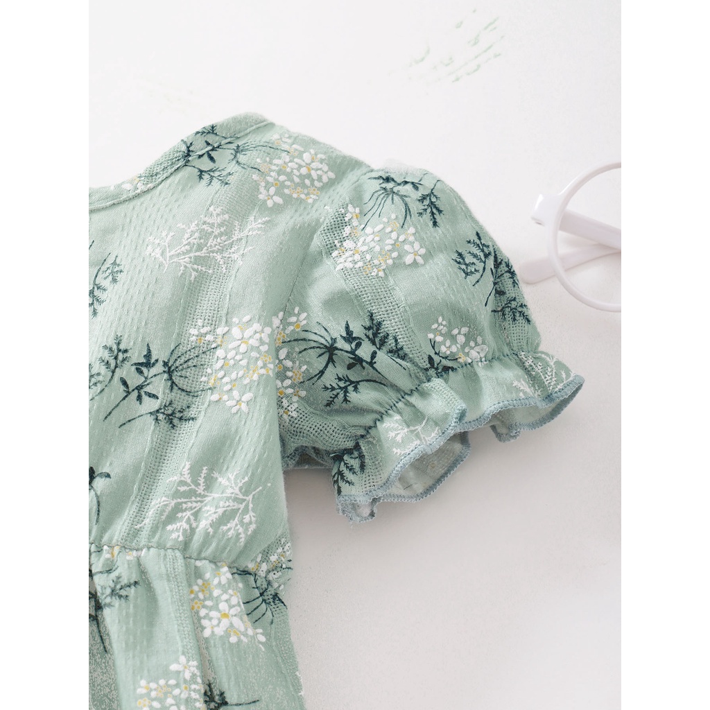 Áo liền quần MIKRDOO ngắn tay in hoa dễ thương cho bé gái sơ sinh