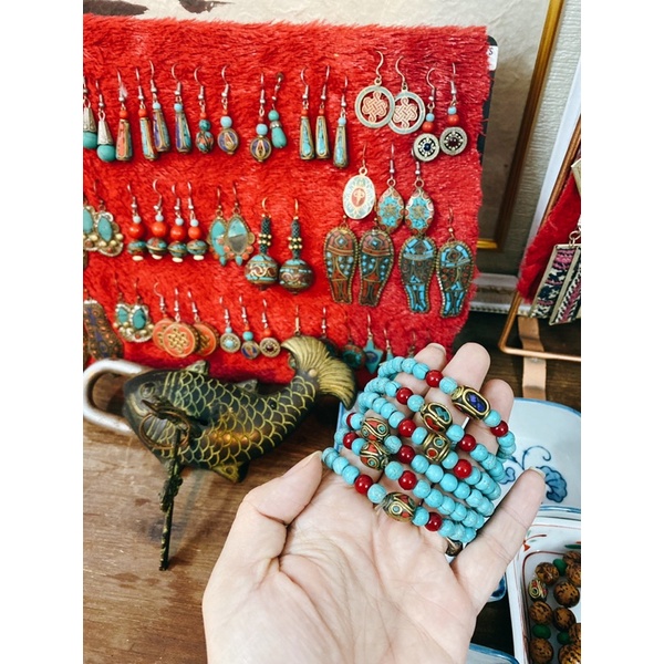 Vòng đá bình an Tây Tạng vòng có hạt đá turquoise