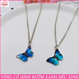 Vòng cổ dây chuyền Nữ , vòng cổ đôi , vòng cổ nhóm với 2 màu đậm nhạt hình chú bướm màu xanh vô cùng xinh đẹp VC-33