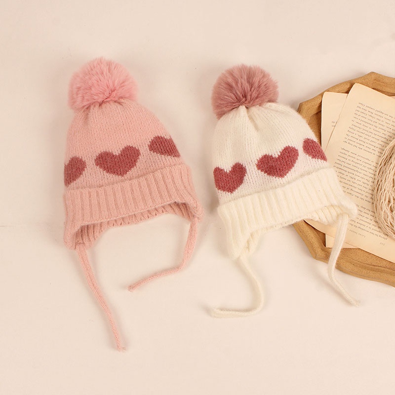 Mũ Beanie Dệt Kim Dày Dặn Đính Quả Bông Dễ Thương Thời Trang Thu Đông Cho Bé Trai Và Gái 6-36 Tháng Tuổi