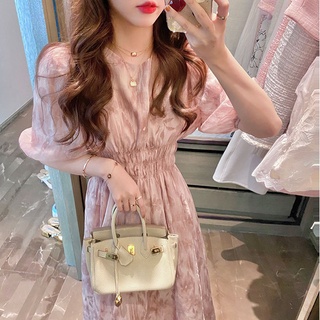 Đầm maxi Tay Phồng Cổ Tròn In Họa Tiết Hoa Phong Cách Pháp Thời Trang Mùa Hè Xinh Xắn Cho Nữ