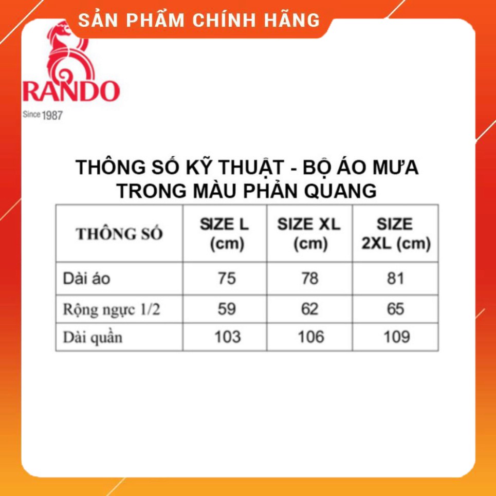 Rando Chính Hãng, MUA 2 BỘ GIẢM 33K, Bộ Quần Áo Đi Mưa Nhựa PVC Trong Màu Phản Quang Chống Thấm nước, An Toàn, NAM/NỮ