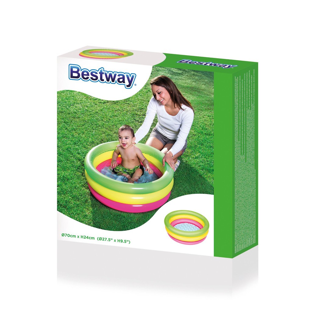 Bestway Set Hồ Bơi Mùa Hè 70x30cm Bằng Cao Su Mềm Màu Cầu Vồng Cho Bé