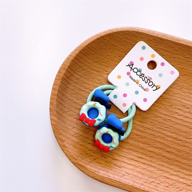 Set 2 dây buộc tóc co giãn hình bánh donut xinh xắn cho bé gái