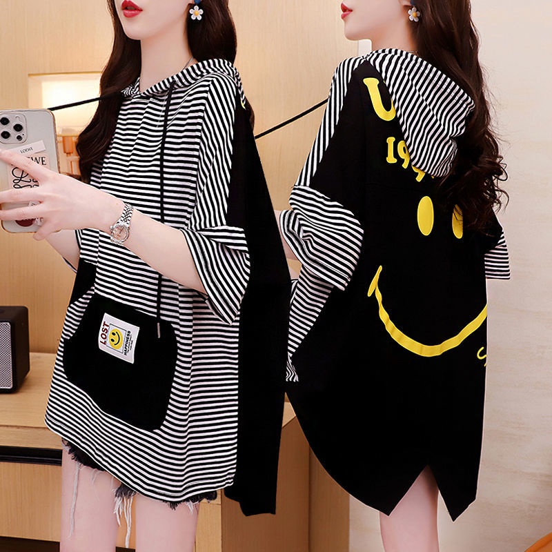 Áo Thun Tay Lửng Dáng Rộng Plus Size Phong Cách Hàn Quốc Thời Trang Mùa Hè Cho Nữ