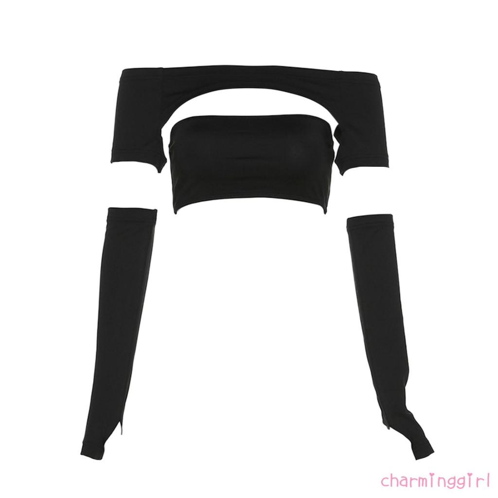 Set Áo Croptop Tay Ngắn Màu Sắc Thanh Lịch