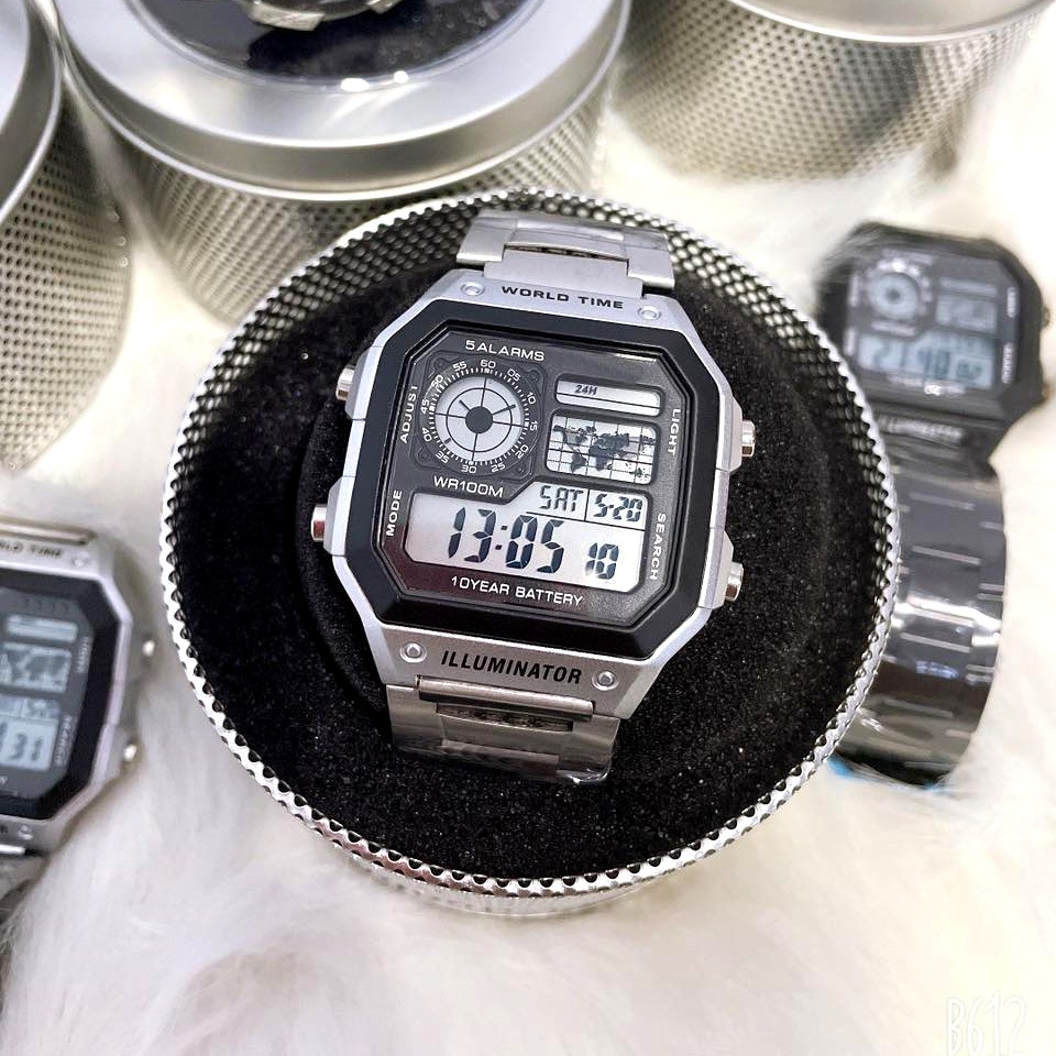 Đồng Hồ Điện Tử Nam AE-1200 💖𝑭𝑹𝑬𝑬𝑺𝑯𝑰𝑷💖 Đồng hồ Casio Kiểu Dáng Classic Chống Nước, Dây Thép Không Gỉ