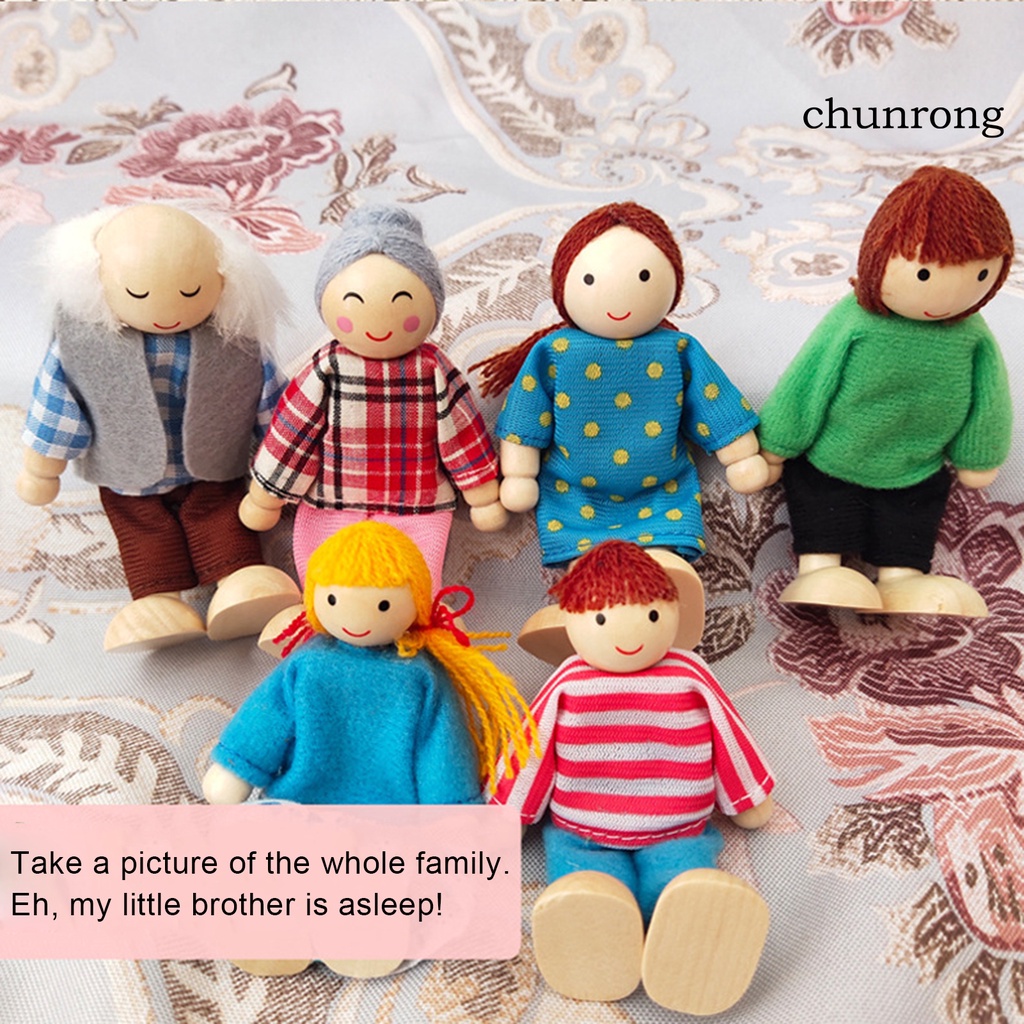 Bộ 7 búp bê gia đình hoạt hình bằng gỗ có khớp cử động đáng yêu