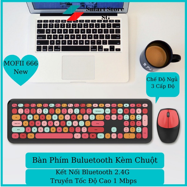Bàn Phím Không Dây, Bàn Phím MOFII 666 Kèm Chuột Không Dây Nhiều Màu Dễ Thương Chính Hãng Hot Nhất Hiện Nay