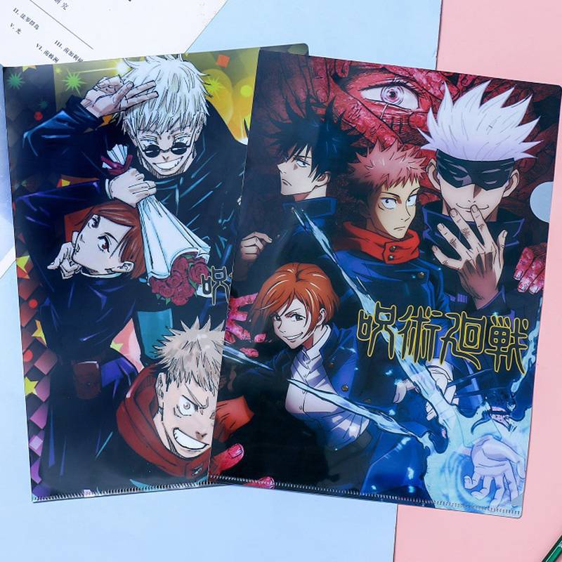 Túi đựng tài liệu khổ A4 nhiều ngăn hình hoạt hình Jujutsu Kaisen Yuuji Gojou Satoru Fushiguro Megumi Kugisaki Nobara