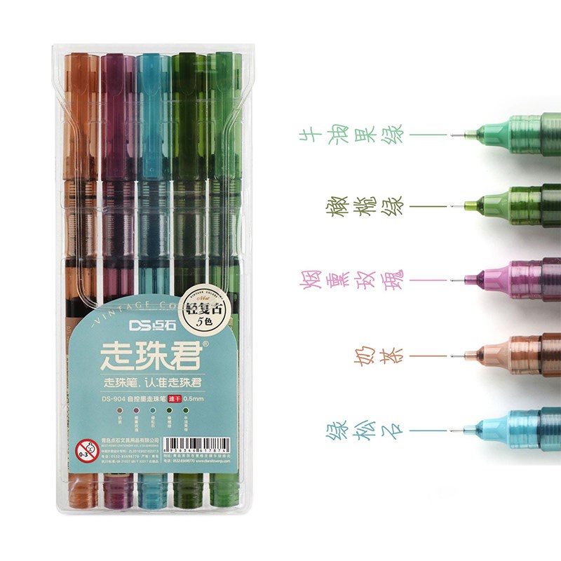 Set 5 Bút Mực Gel DS-904 Nhanh Khô Ngòi 0.5mm Nhiều Màu Sắc Phong Cách Vintage