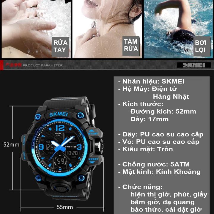 Đồng hồ Nam Skmei 1155B Dual Time Nhiều màu lựa chọn dáng thể thao đẳng cấp