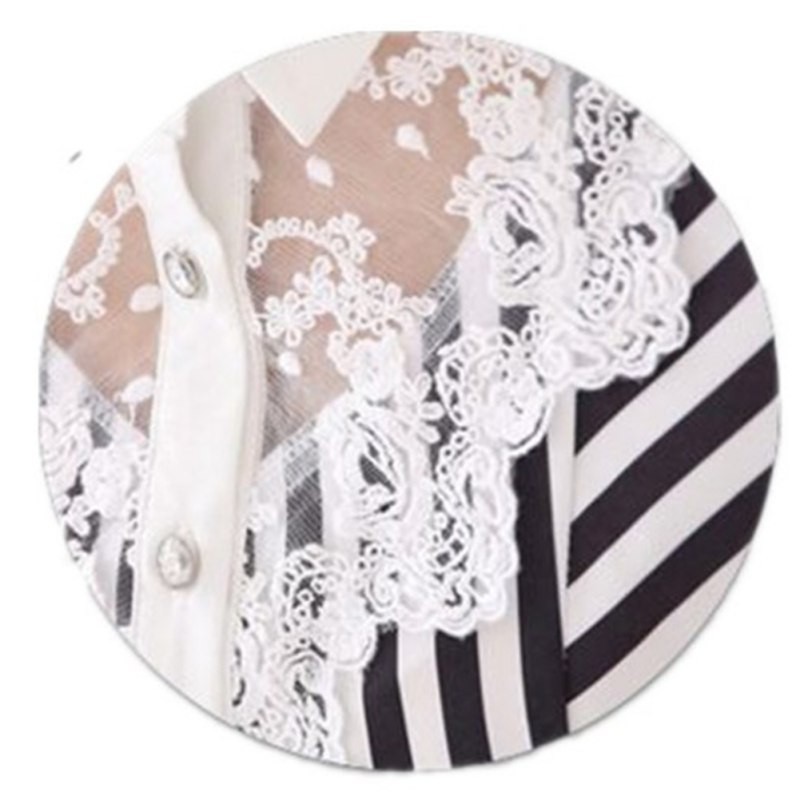 FREESHIP ĐƠN 99K_ Áo Kiểu Tay Dài Phối Ren Hoa Hoạ Tiết Kẻ Sọc Thiết Kế Cổ Bẻ Thanh Lịch