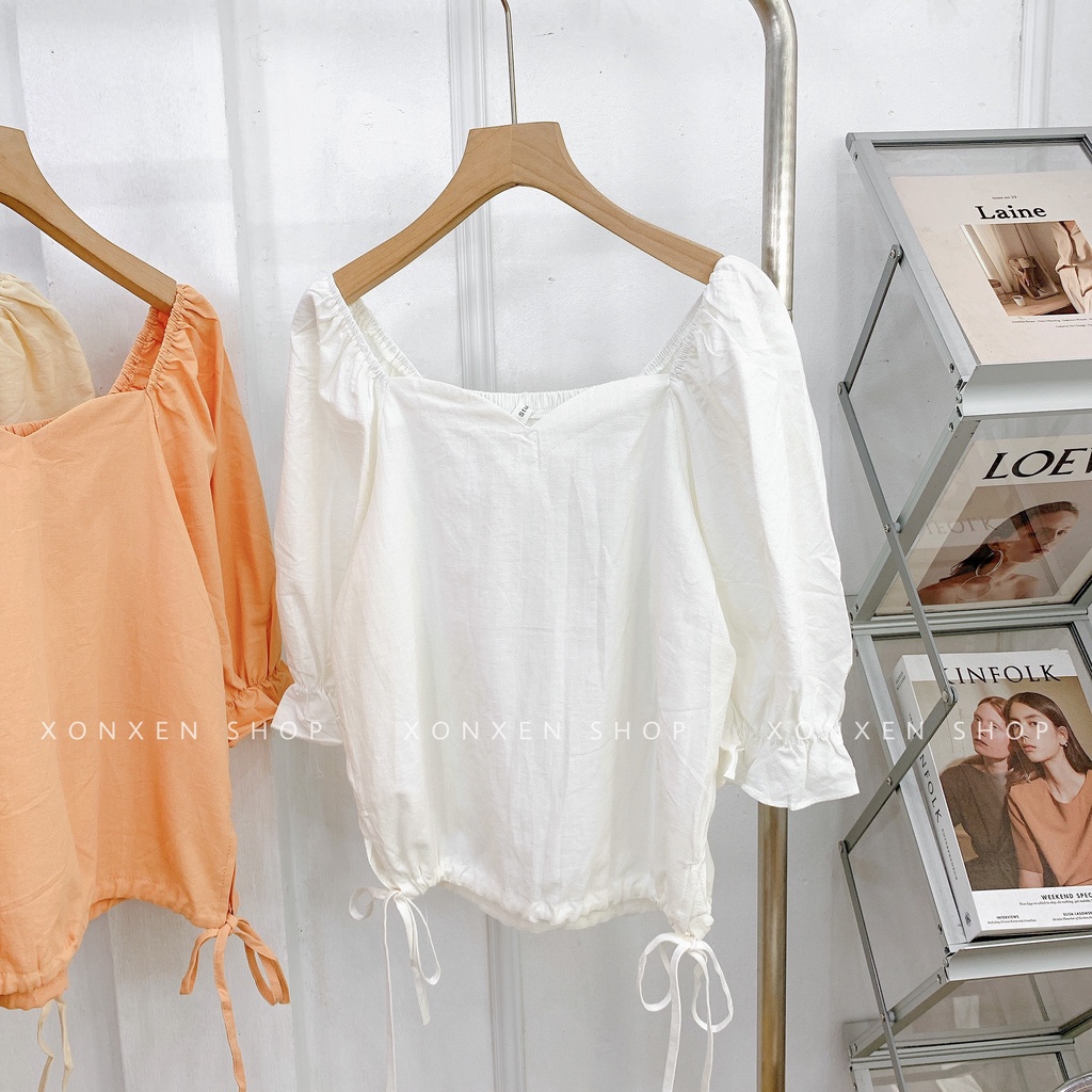 ÁO KIỂU NỮ áo kiểu tay bồng cột dây dễ thương XONXEN SHOP freesize mã 718