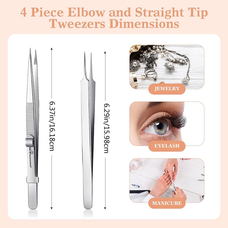 Set 4 Nhíp Inox Chuyên Dụng Cho Phòng Thí Nghiệm Điện Tử