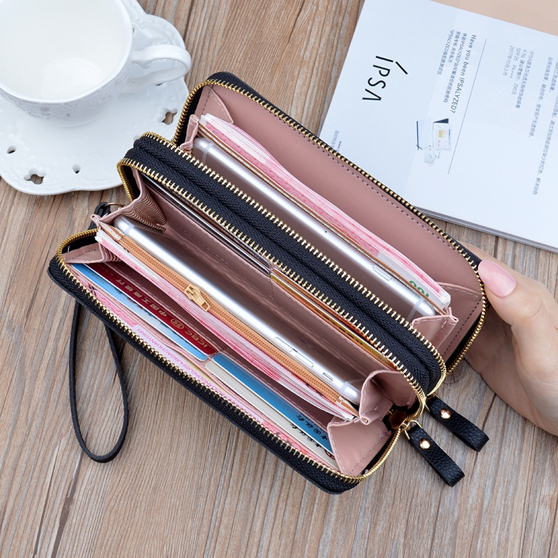 Bóp ví dài nữ cầm tay kiểu dáng Hàn Quốc họa tiết chữ V thời trang hai khóa kéo cao cấp MSP Y-7001