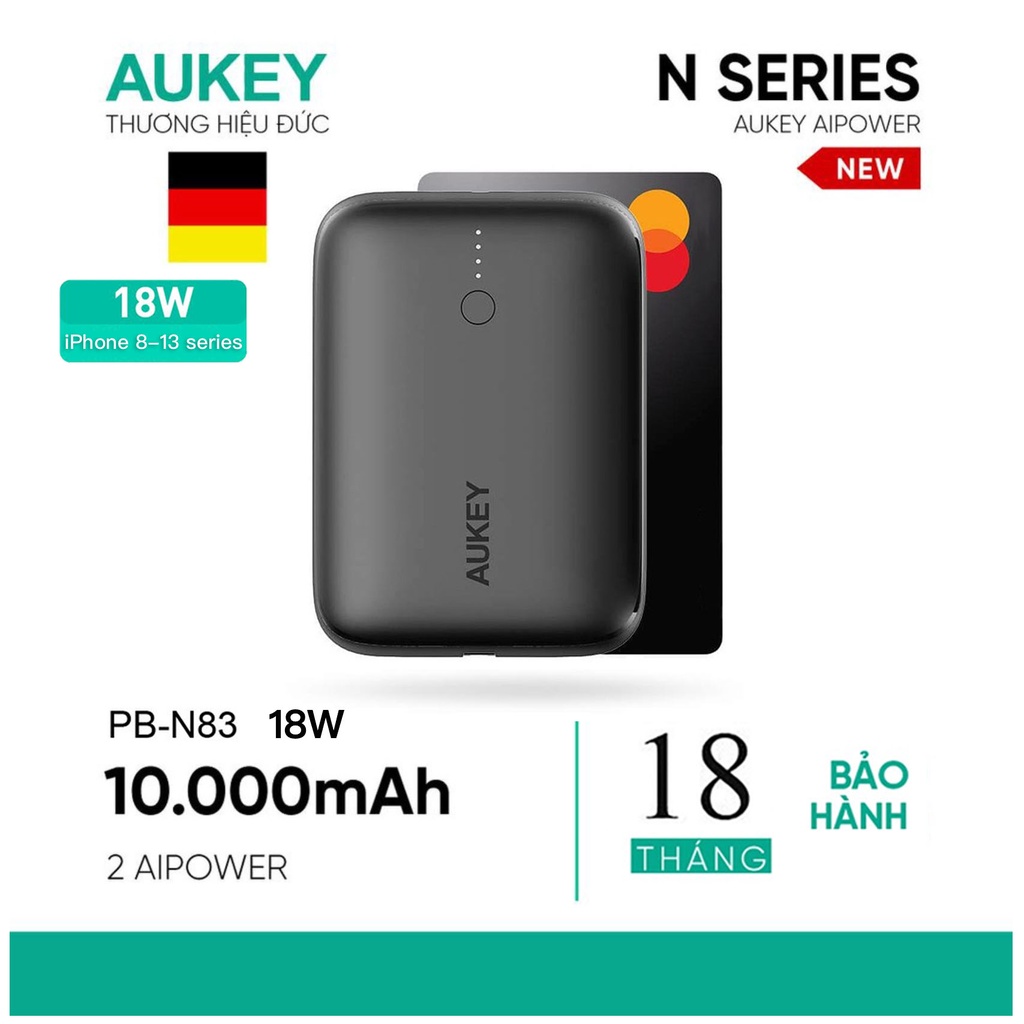 Sạc Dự Phòng Aukey PD 20W PB-N83 (18W) / N83S (20W) 10000mAh Siêu Mỏng, Sạc Nhanh USB-C PD 20W (in),USB-A PD 18W (out)