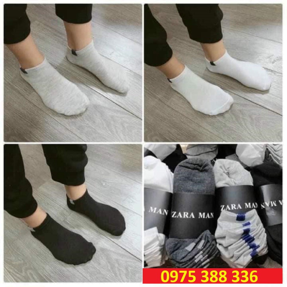 10 Tất Nam Nữ ZARA Trơn Cổ Ngắn Cao Cấp Chất Cotton 100% .ĐT.Lv