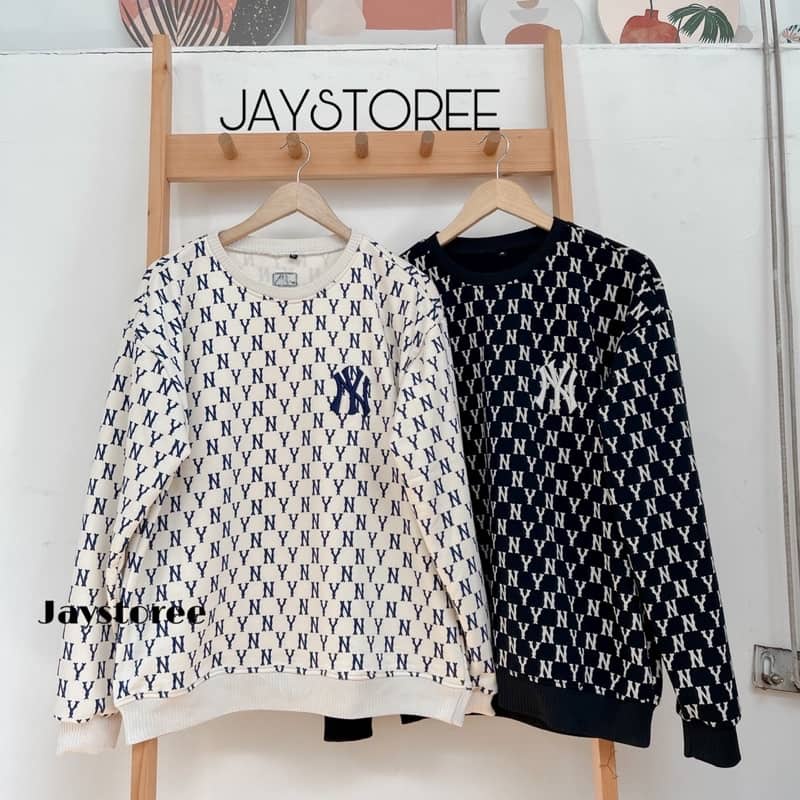 Sweater Unisex NY màu ĐEN/KEM Vải Chân cua Form Rộng Ulzzang 🖤 Nam nữ unisex 🖤