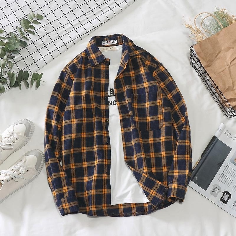 Áo Khoác Sơ Mi Caro Phong Cách Hàn Quốc Mới Cho Nam