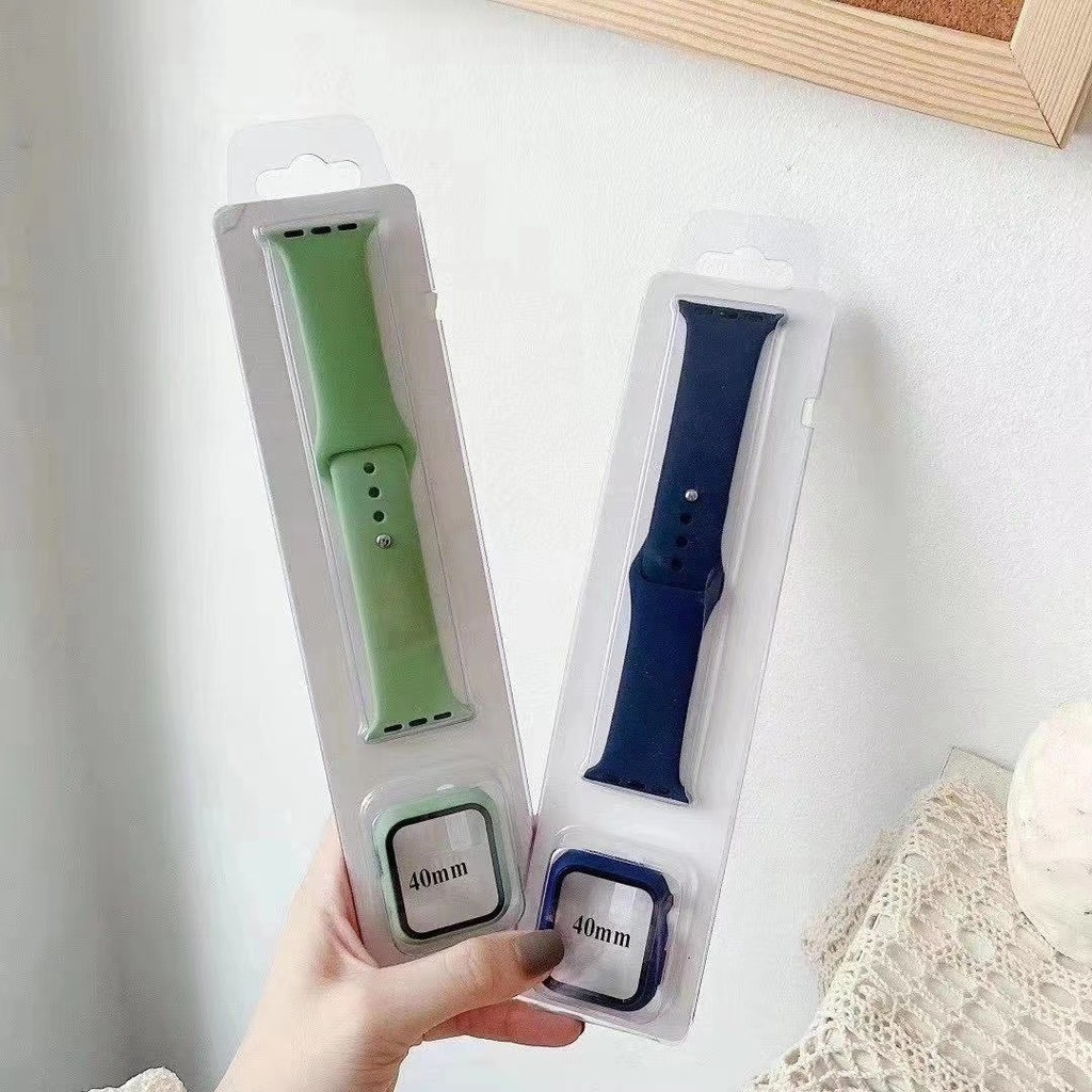 Dây đeo silicone kèm ốp bảo vệ mặt đồng hồ thông minh thích hợp cho Apple Iwatch Series 5 4 3