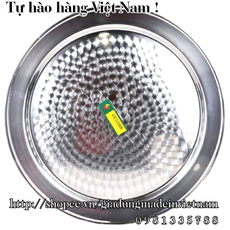 Mâm tròn inox, mâm cơm inox 304 Vietcook đủ size 40, 44, 48, 52, 56 cm