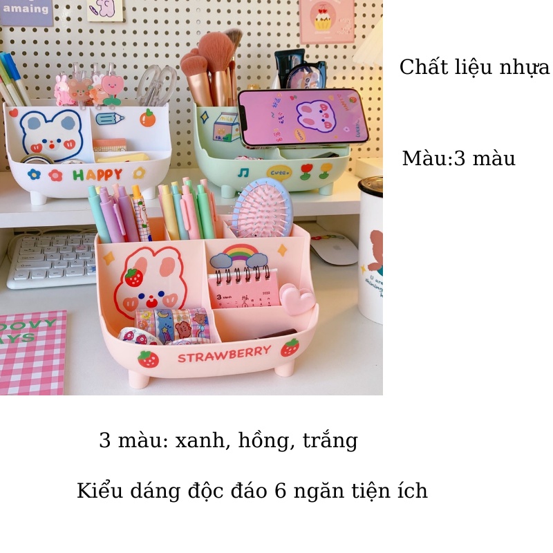 Kệ để bàn đựng bút cọ trang điểm phong cách Nhật Bản 6 ngăn tiện lợi tặng kèm sticker Miibooshi D4.056.HO