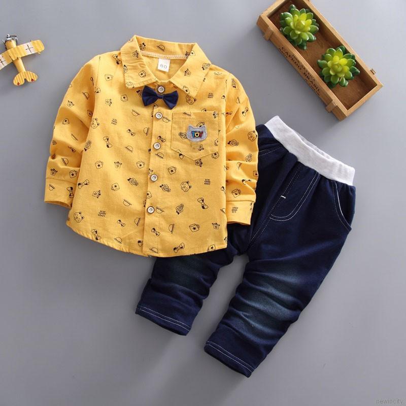 Bộ áo cotton dài tay + quần dài kiểu dáng mùa thu cho bé trai