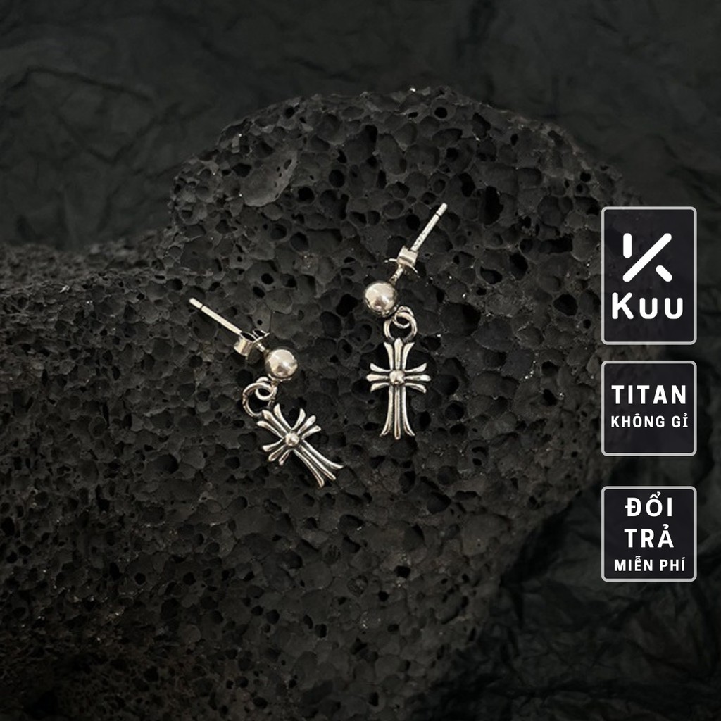 Khuyên tai nam tròn unisex CHeart Merin Accessories màu bạc đen đơn giản cao cấp - HT CHeart