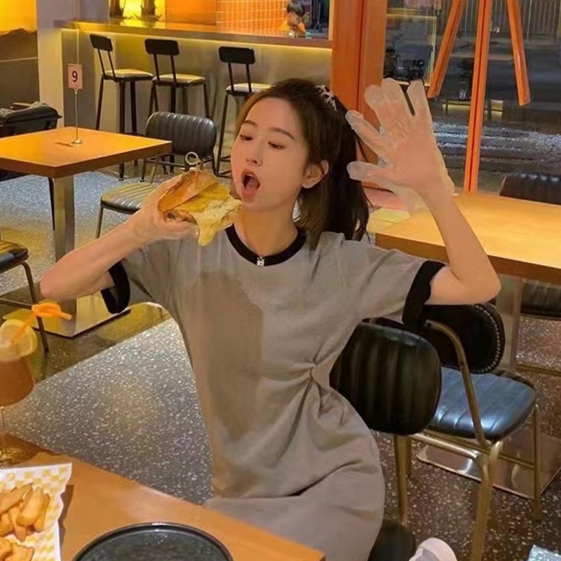 Đầm Mini Chữ A Cổ Tròn Tay Ngắn Màu Khối Xoắn Thắt Nút Ở Hông Cho Nữ